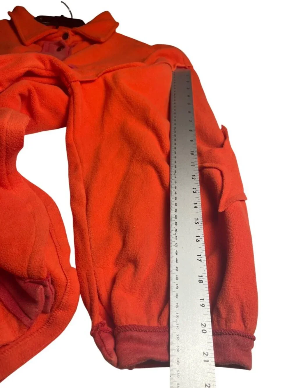 POL Orange Red Fleece Oversized L Shacket Star Patches Snap Buttons & Pockets